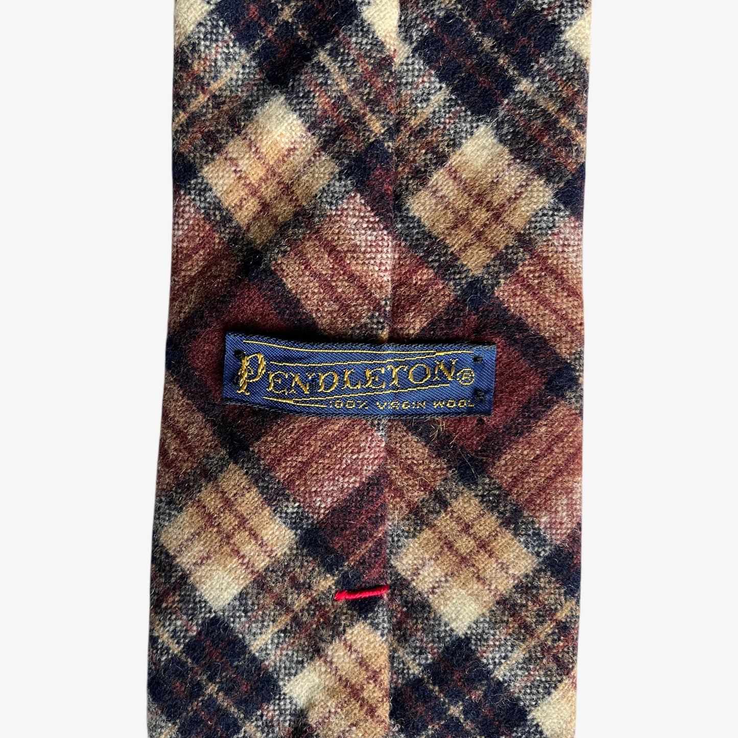 Vintage 80s Pendleton Brown Tartan Print Virgin Wool Tie Label - Casspios Dream