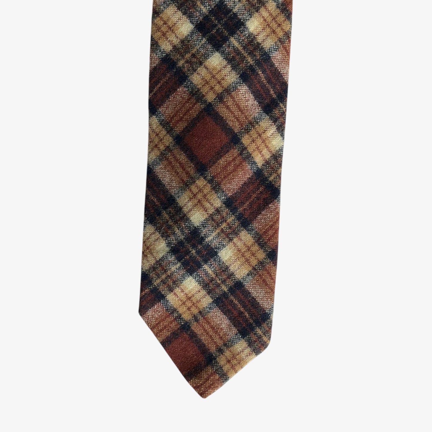Vintage 80s Pendleton Brown Tartan Print Virgin Wool Tie Striped - Casspios Dream