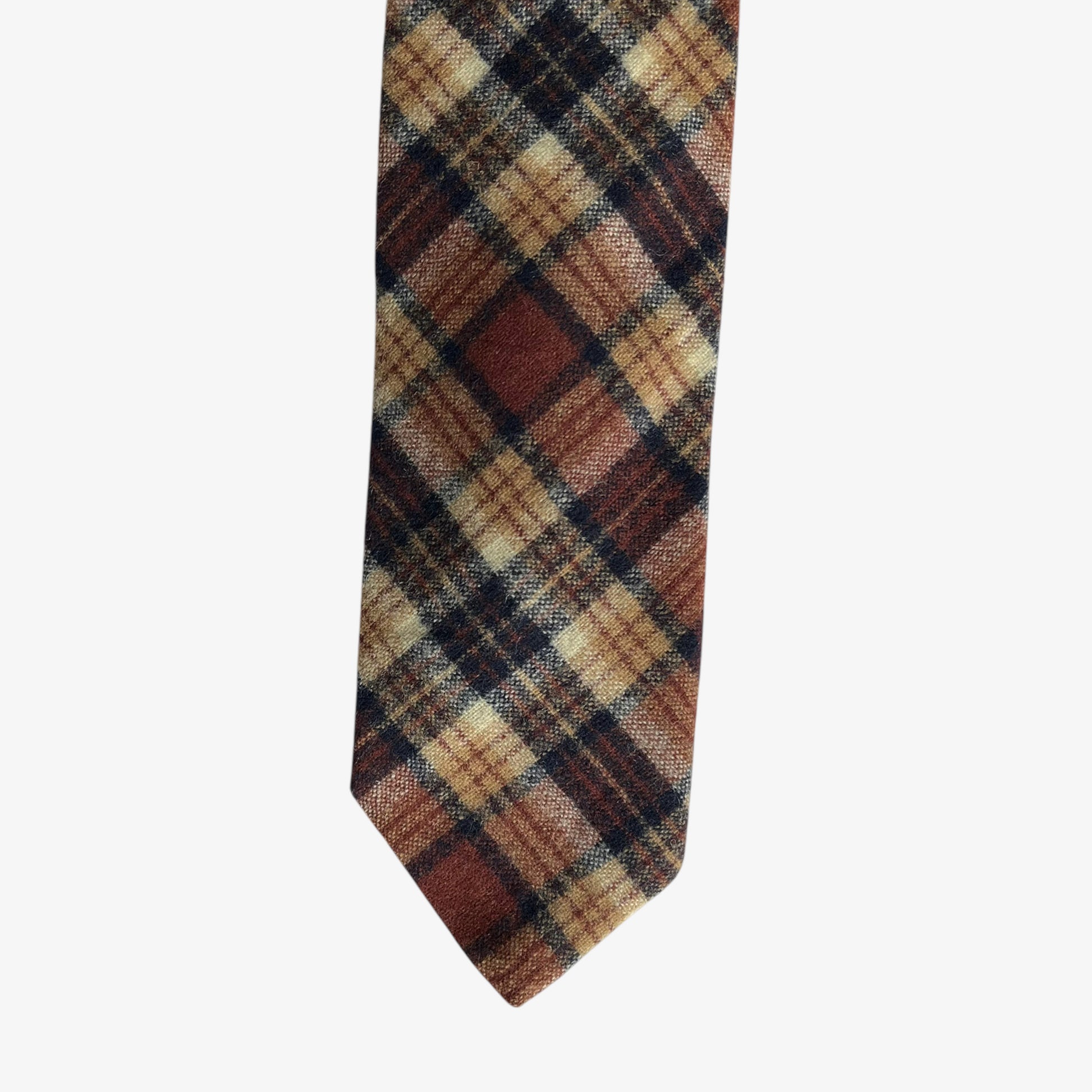 Vintage 80s Pendleton Brown Tartan Print Virgin Wool Tie Striped - Casspios Dream