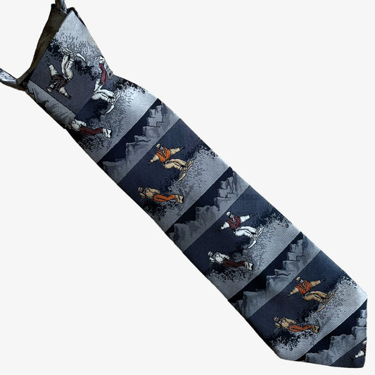 Vintage 80s Snowboarding Print Polyester Tie - Casspios Dream