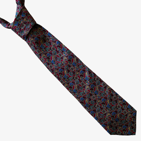 Vintage 80s Tiffany And Co 1986 Abstract Floral Print Red Silk Tie - Casspios Dream