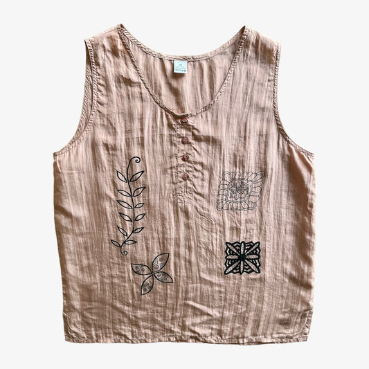 Vintage 80s Womens Abstract Floral Print Pink Silk Top - Casspios Dream