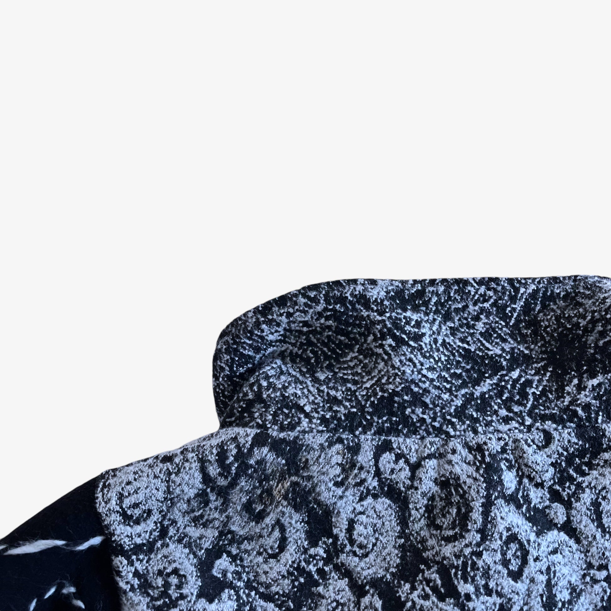 Vintage 80s Womens Black And White Abstract Patchwork Print Wool Coat Collar Wear - Casspios Dream