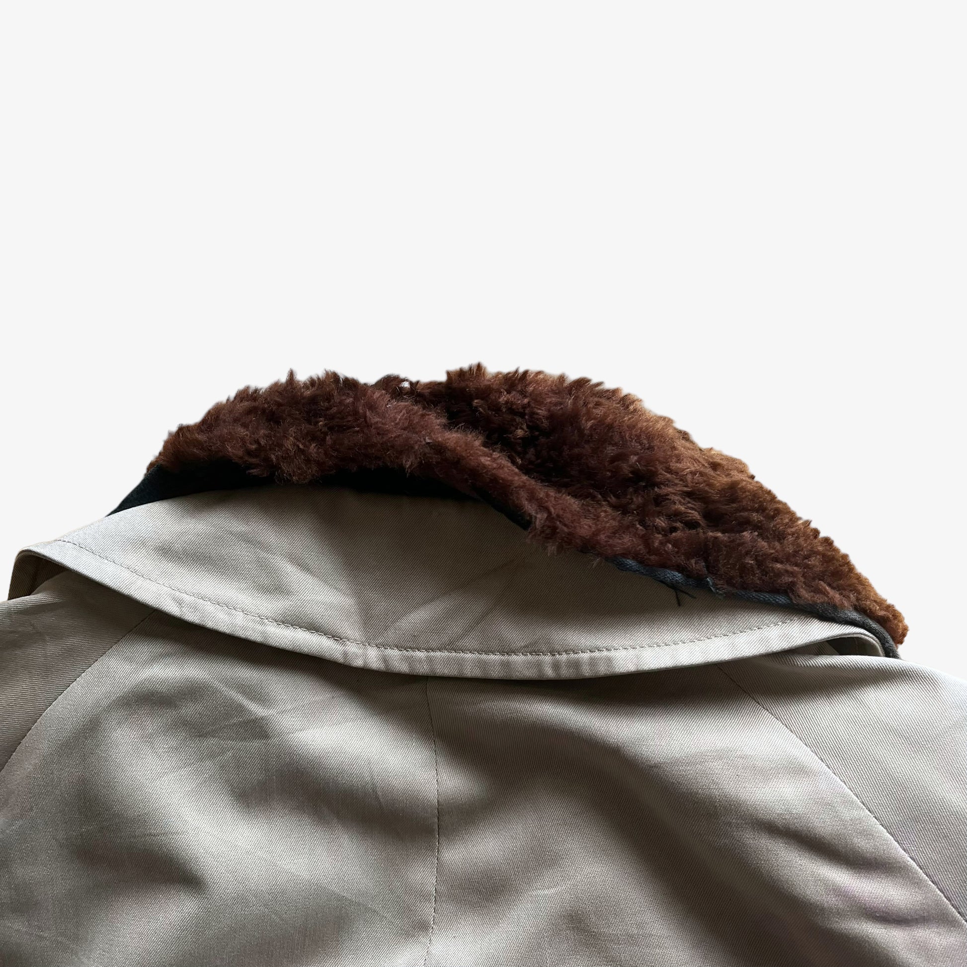 Vintage 80s Womens Burberry Coat With Nova Check Lining And Faux Fur Collar Repair - Casspios Dream