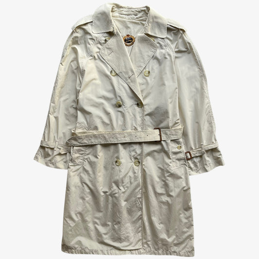 Women's vintage 80s Burberry double breasted cream trench coat.