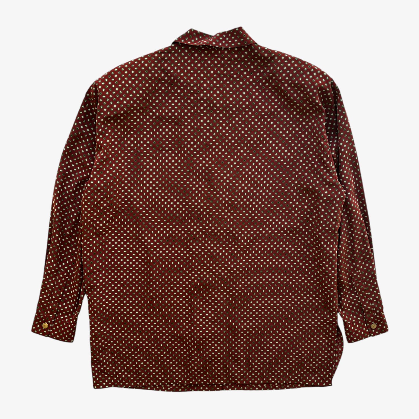 Vintage 80s Womens Burberry Geometric Print Red Shirt With Shoulder Pads Back - Casspios Dream