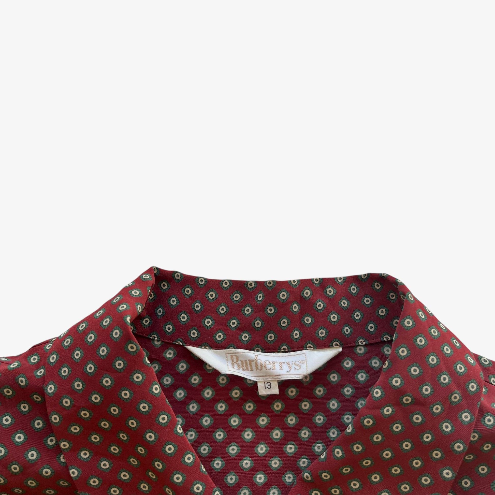 Vintage 80s Womens Burberry Geometric Print Red Shirt With Shoulder Pads Label - Casspios Dream