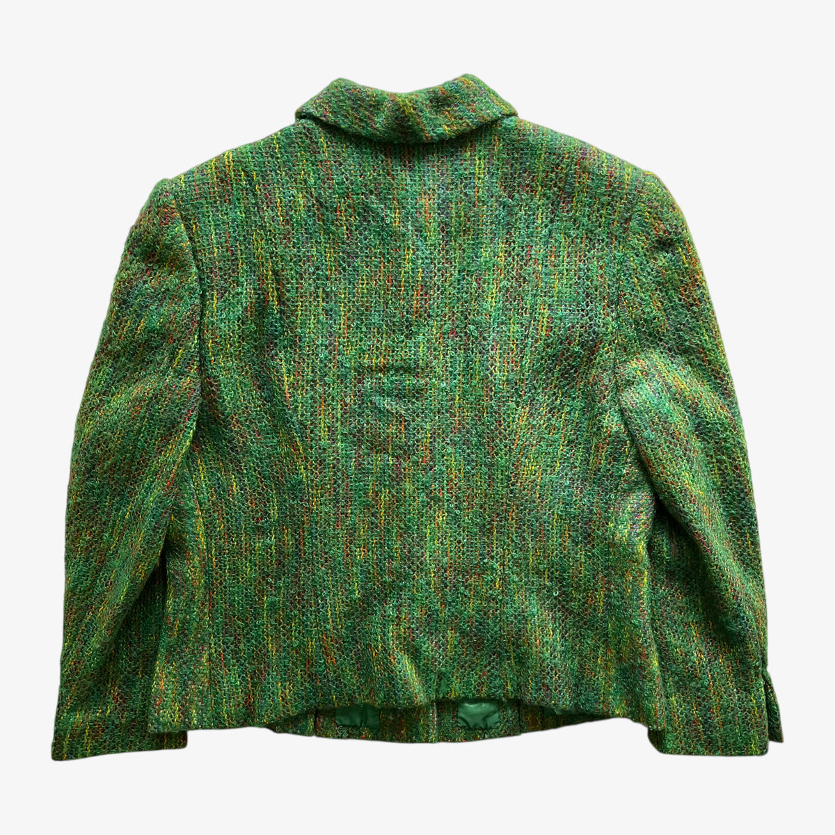 Vintage 80s Womens Donald Campbell Green Wool Tweed Jacket Back - Casspios Dream