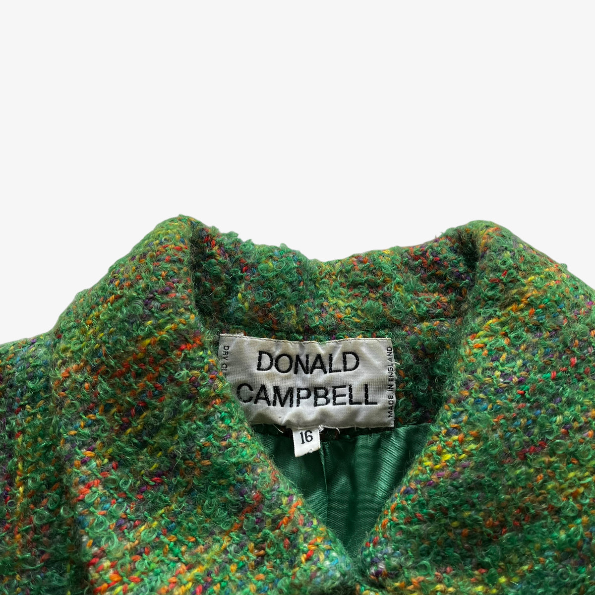 Vintage 80s Womens Donald Campbell Green Wool Tweed Jacket Label - Casspios Dream