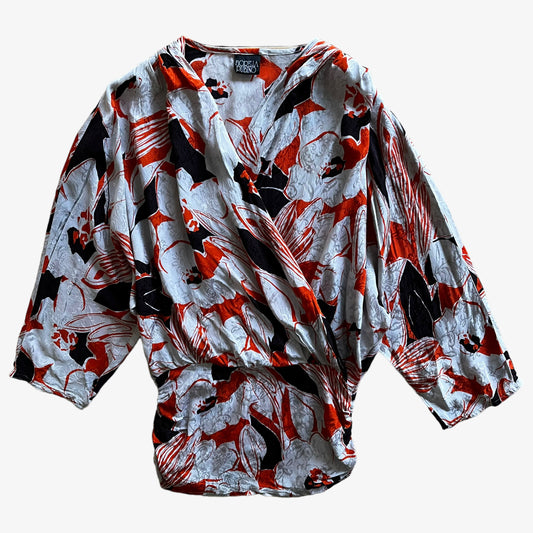 Vintage 80s Womens Fiorella Rubino Abstract Floral Print Silk Wrap Dress - Casspios Dream
