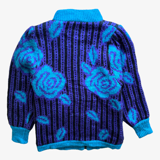 Vintage 80s Womens Fleet Street Purple And Blue Abstract Floral Print Wool Jacket Back - Casspios Dream