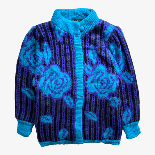 Vintage 80s Womens Fleet Street Purple And Blue Abstract Floral Print Wool Jacket - Casspios Dream