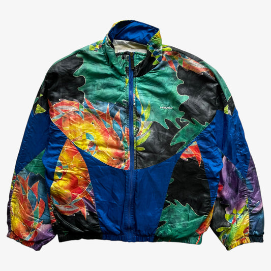 Vintage 80s women's Head abstract face print colourful track jacket with shoulder pads.