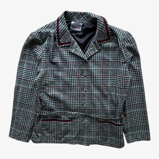 Vintage 80s Womens Marcelle Griffon Black And White Houndstooth Belted Jacket - Casspios Dream