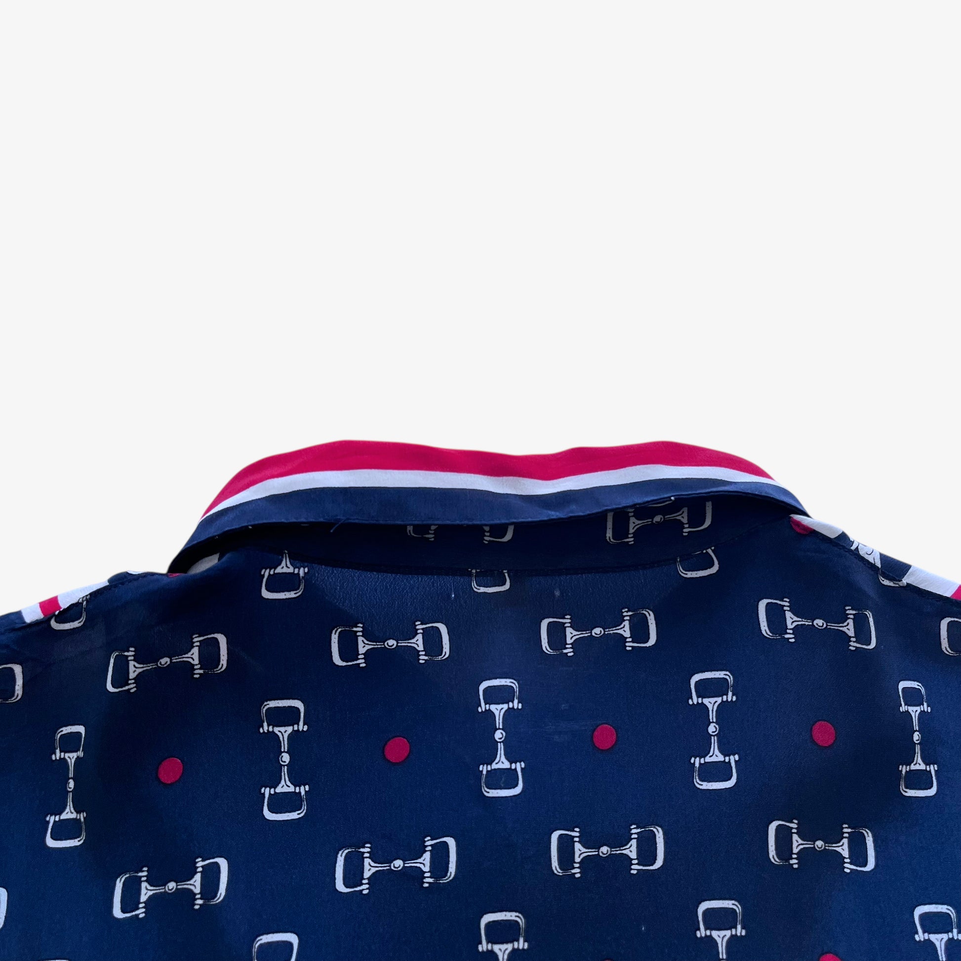 Vintage 80s Womens Polo Player And Horsebit Print Silk Blend Shirt Collar - Casspios Dream