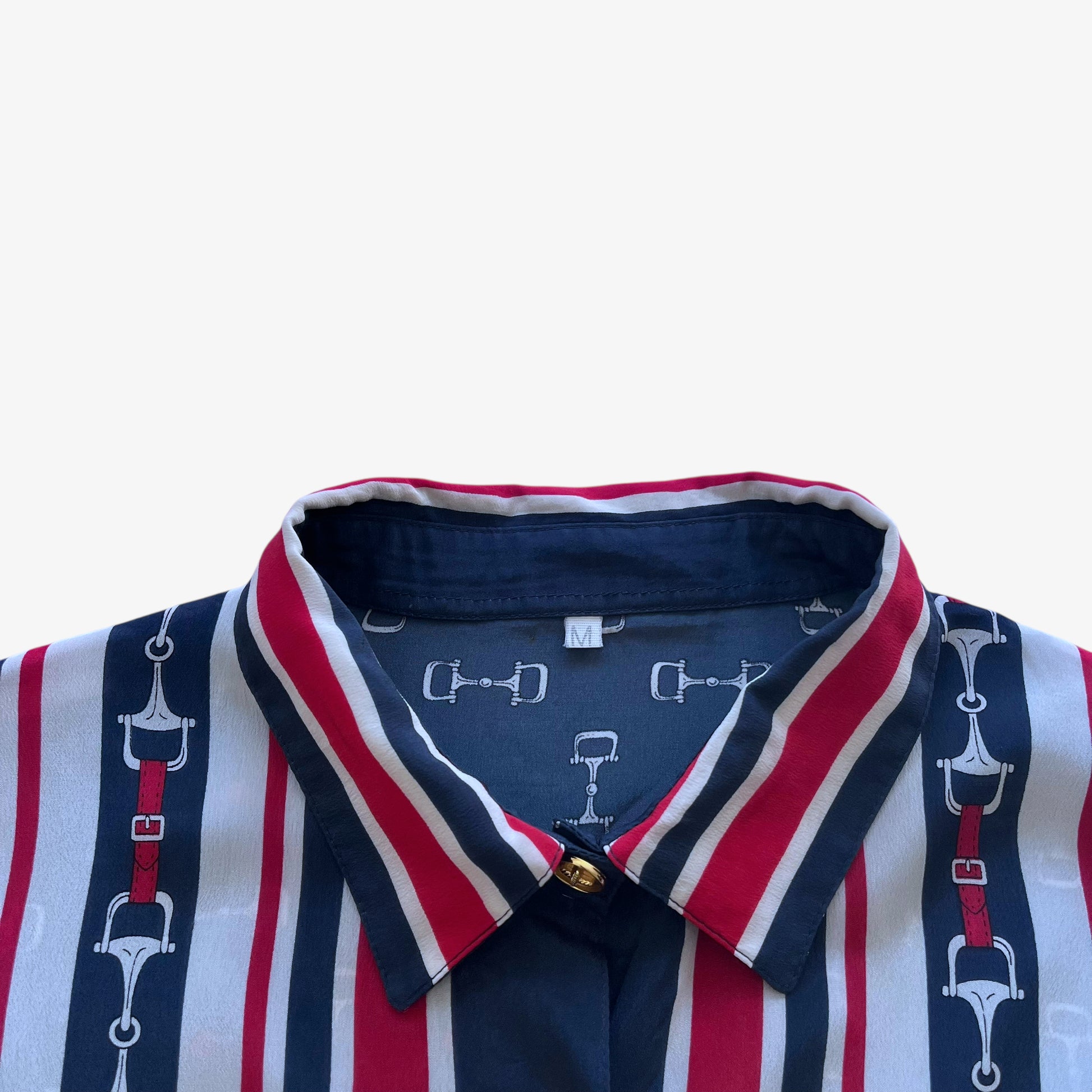 Vintage 80s Womens Polo Player And Horsebit Print Silk Blend Shirt Label - Casspios Dream