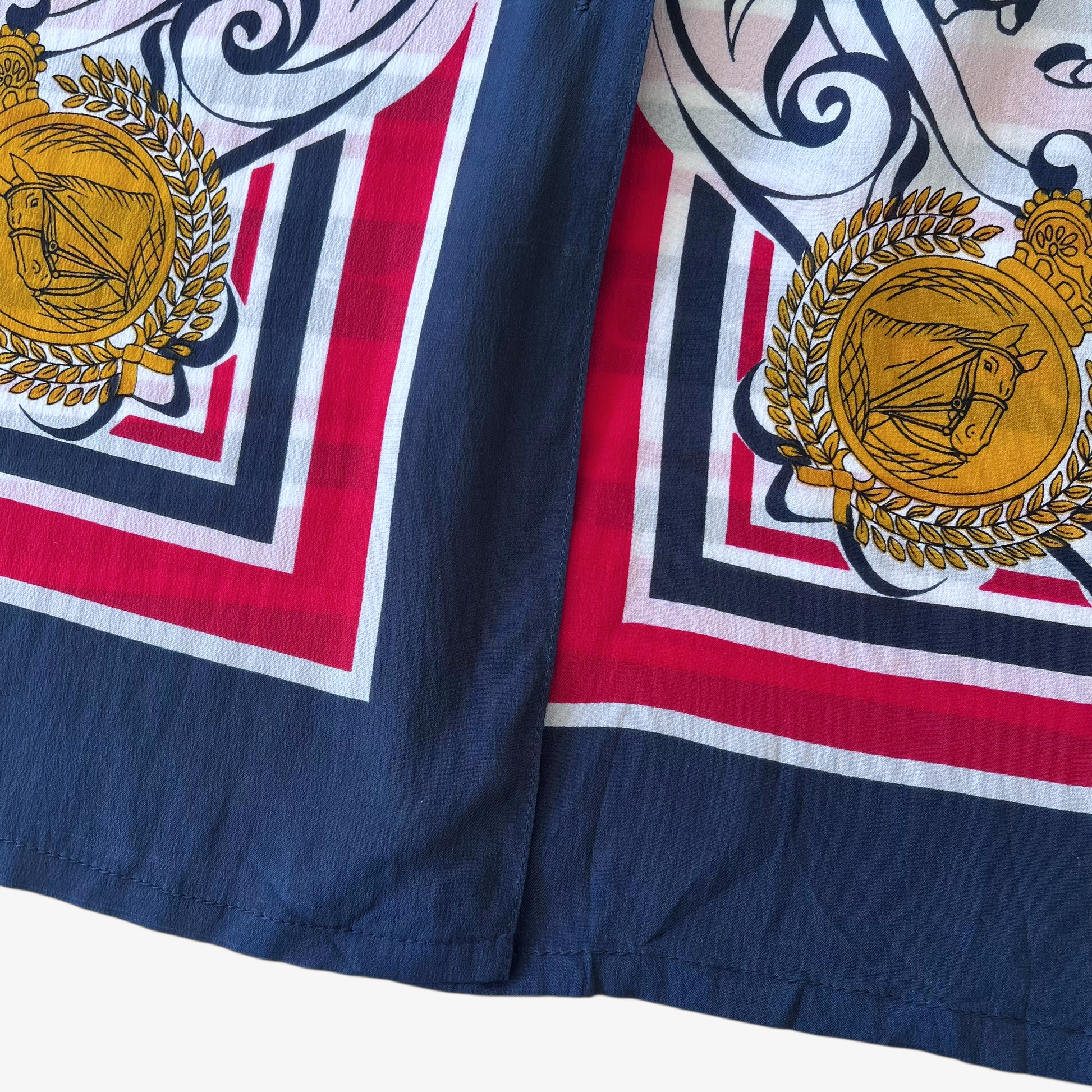 Vintage 80s Womens Polo Player And Horsebit Print Silk Blend Shirt Wear - Casspios Dream