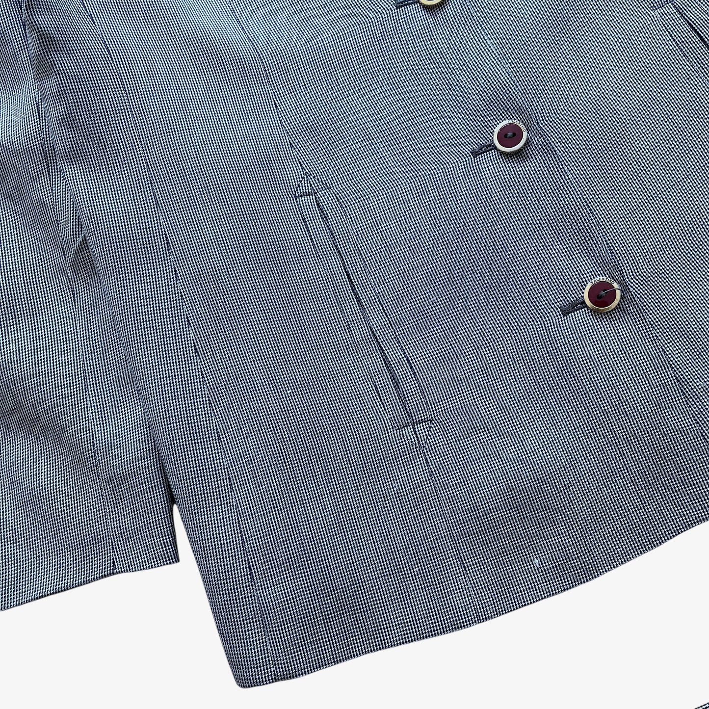 Vintage 80s Womens Valentino Miss V Dogtooth Print Silk And Wool Suit Hem - Casspios Dream