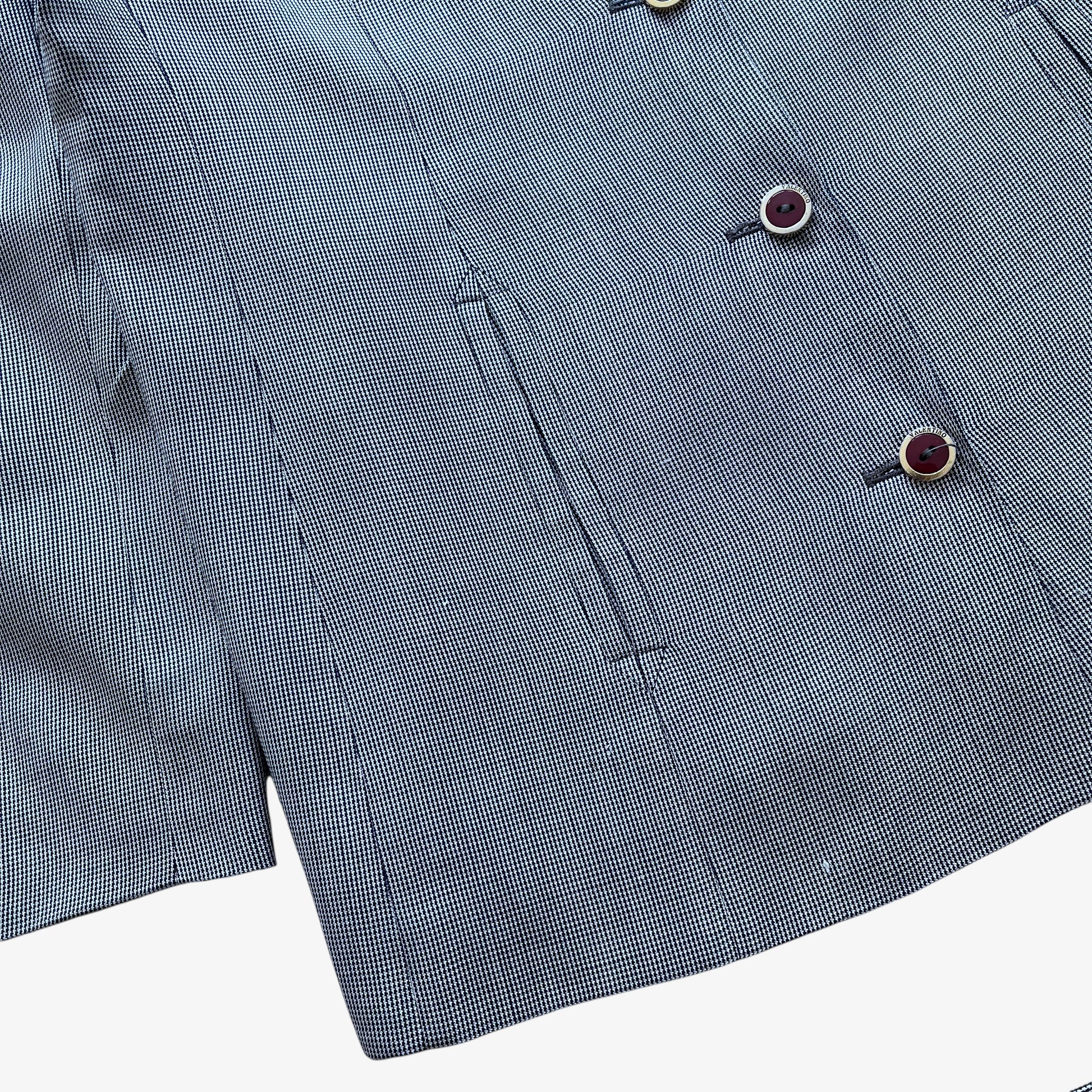 Vintage 80s Womens Valentino Miss V Dogtooth Print Silk And Wool Suit Hem - Casspios Dream