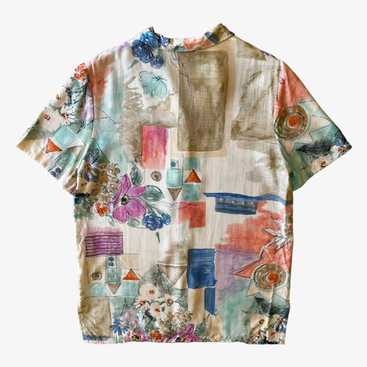 Vintage 80s Womens Vanessa Stevens Abstract Floral Print Short Sleeve Shirt Back - Casspios Dream