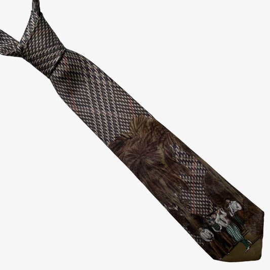 Vintage 90s Abercrombie & Fitch Houndstooth Golf Print Silk Tie - Casspios Dream