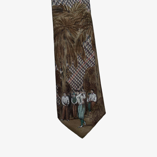 Vintage 90s Abercrombie & Fitch Houndstooth Golf Print Silk Tie Sporty - Casspios Dream