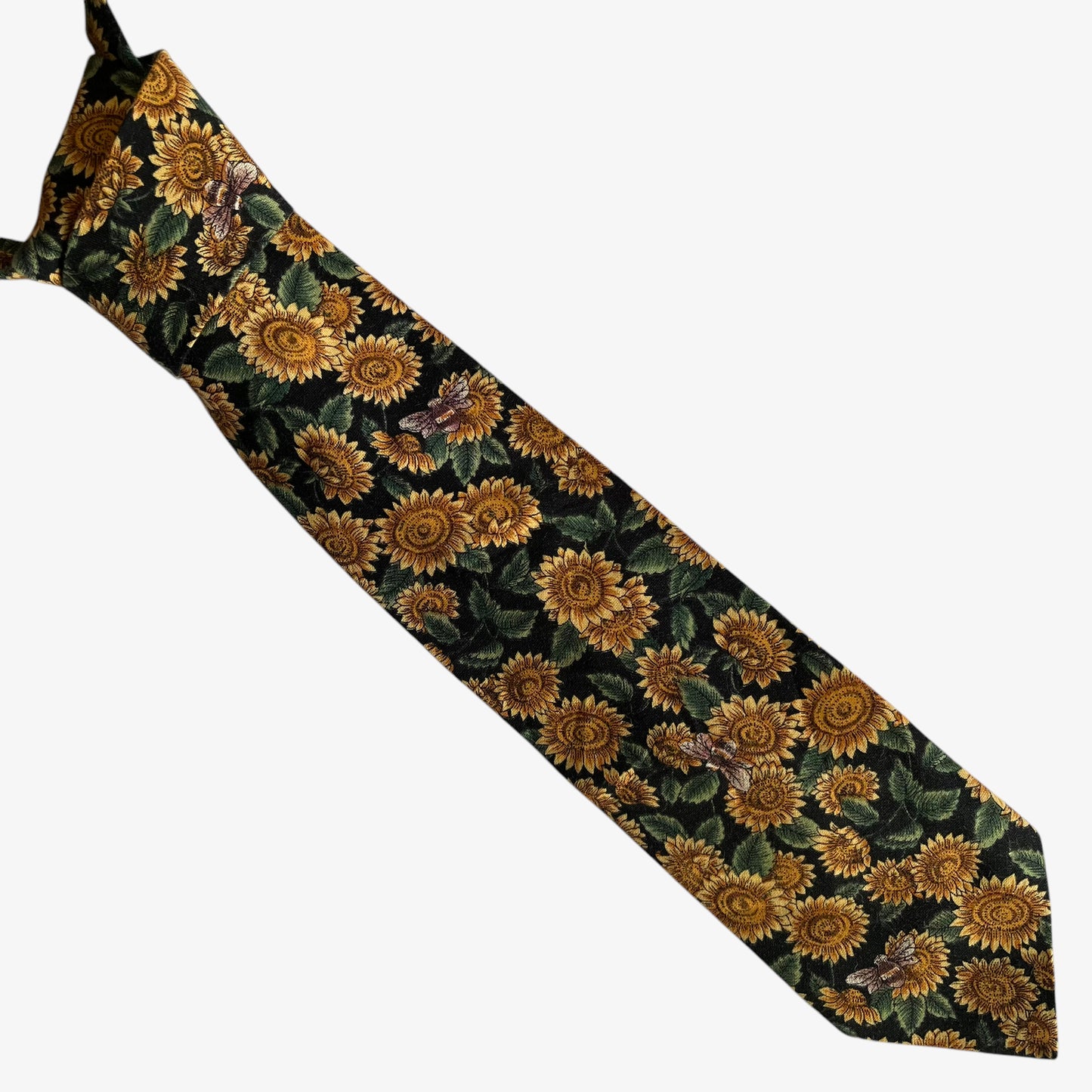 Vintage 90s American Eagle Bumblebee And Sunflower Print Cotton Tie - Casspios Dream