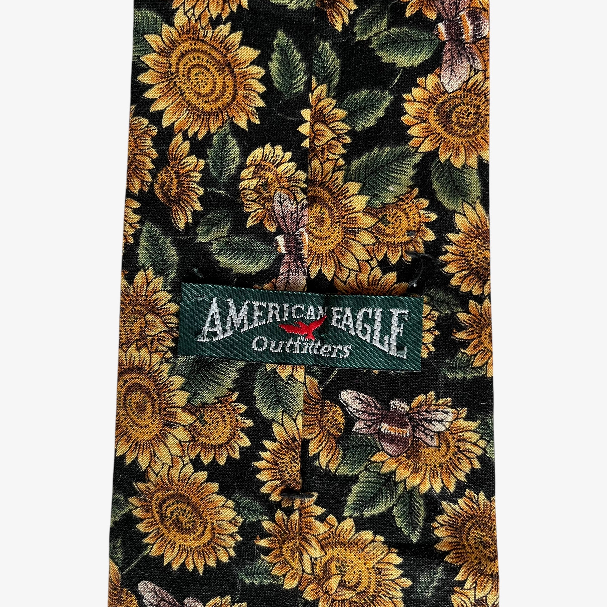 Vintage 90s American Eagle Bumblebee And Sunflower Print Cotton Tie Label - Casspios Dream