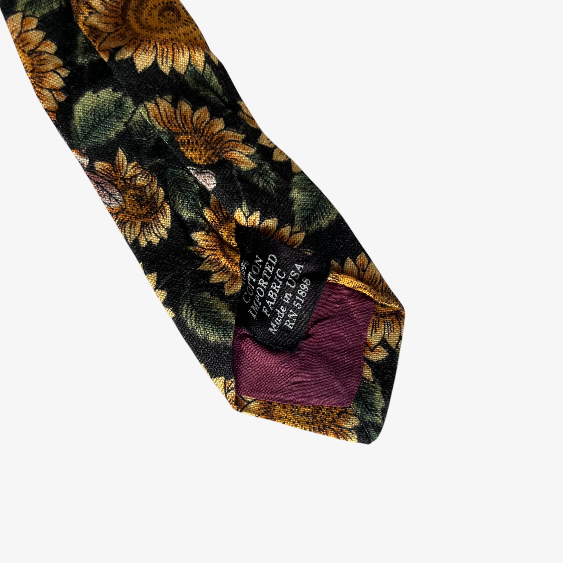 Vintage 90s American Eagle Bumblebee And Sunflower Print Cotton Tie Made In USA - Casspios Dream