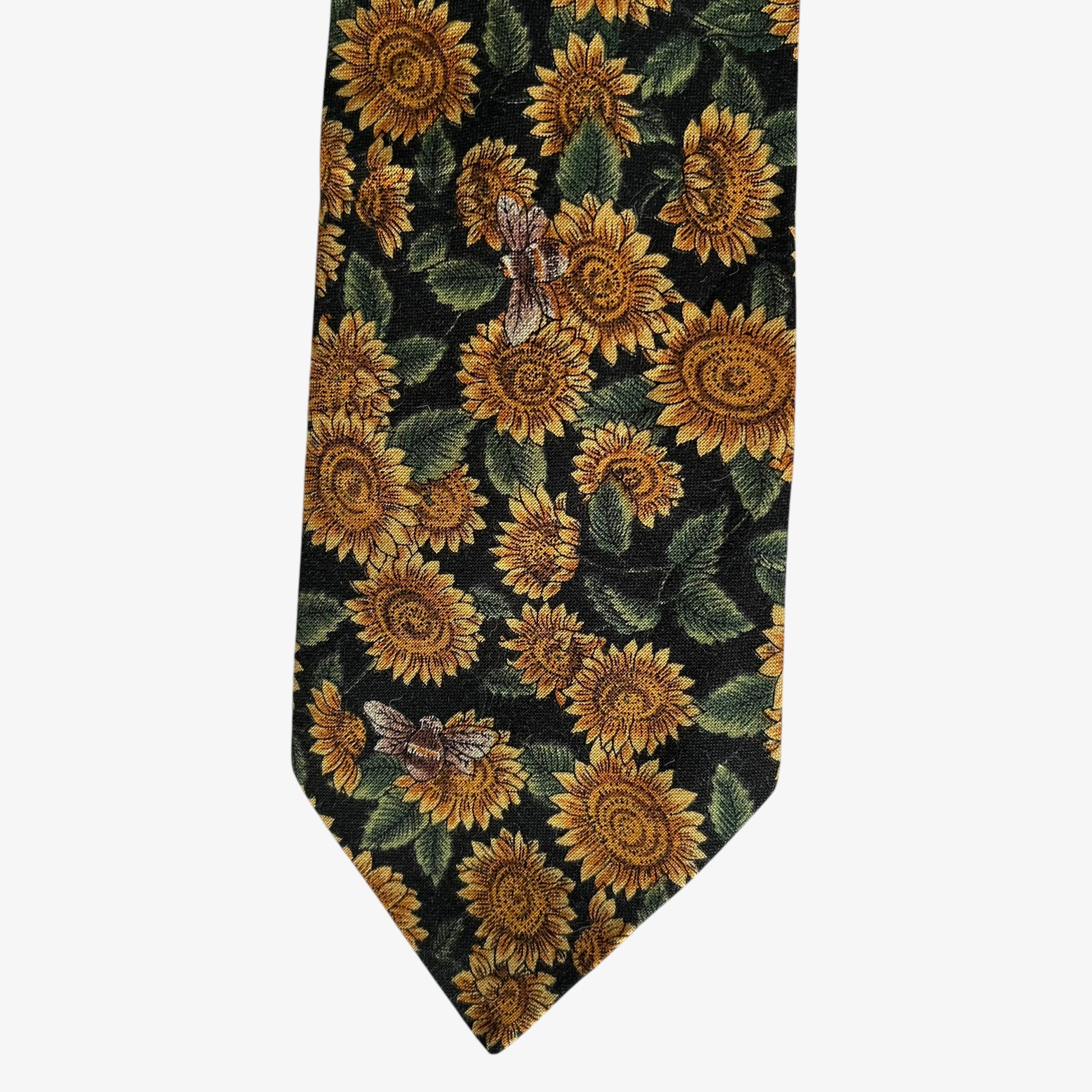 Vintage 90s American Eagle Bumblebee And Sunflower Print Cotton Tie Novelty - Casspios Dream