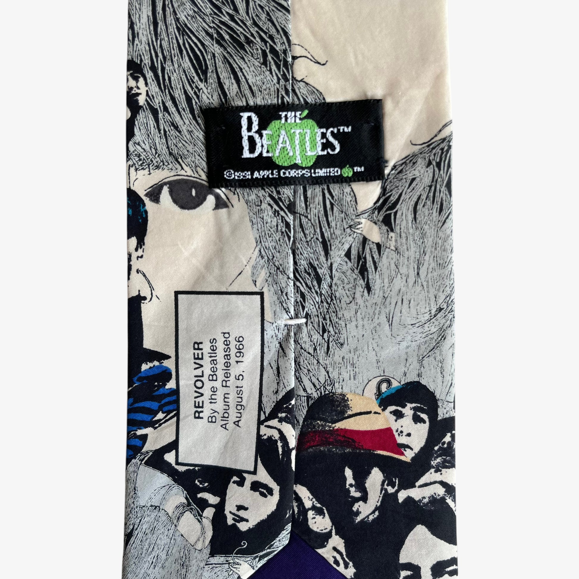Vintage 90s Apple Corps 1991 The Beatles Revolver Print Silk Tie Label - Casspios Dream