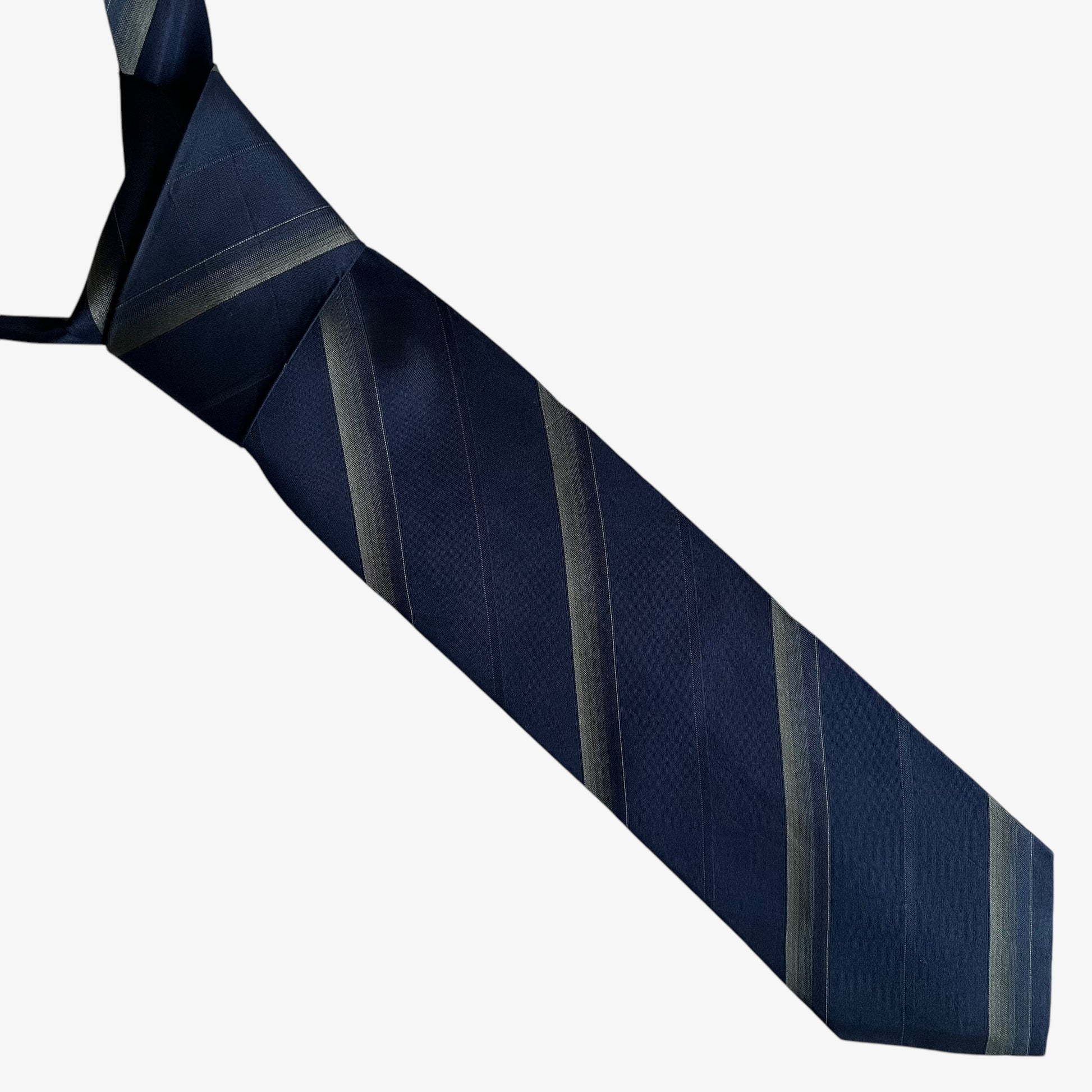 Vintage 90s Armani Collezioni Navy Striped Silk Tie - Casspios Dream