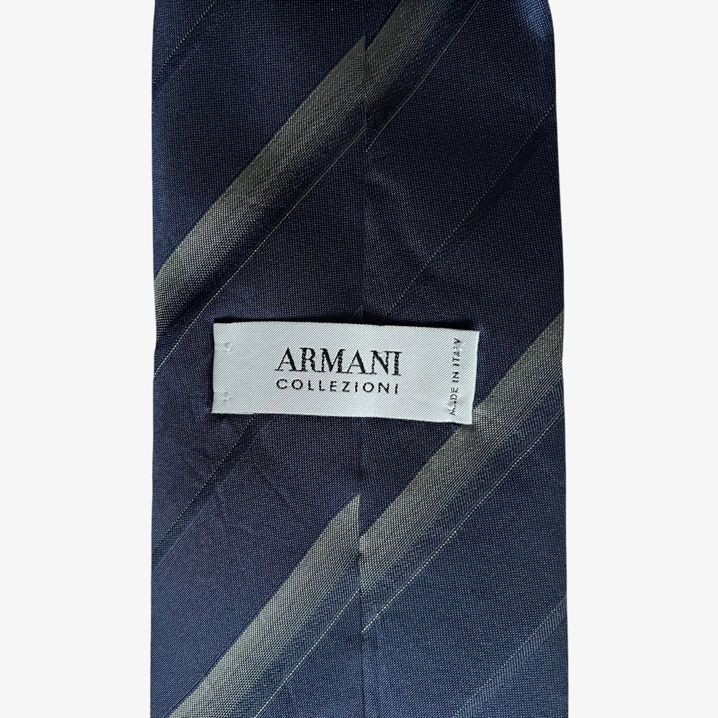Vintage 90s Armani Collezioni Navy Striped Silk Tie Label - Casspios Dream