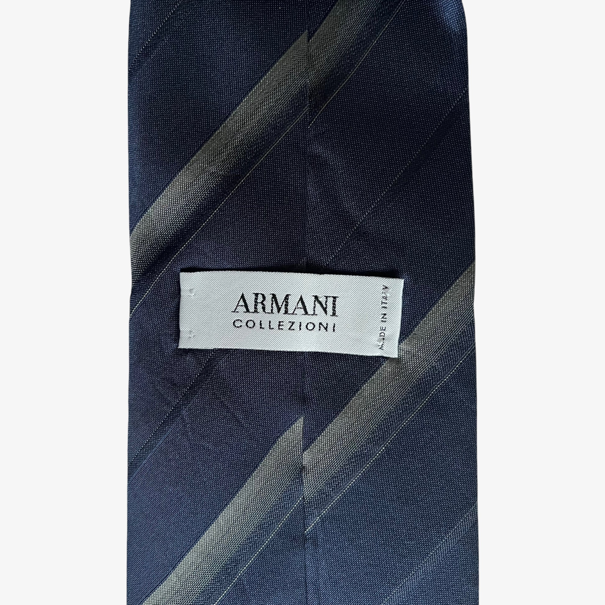 Vintage 90s Armani Collezioni Navy Striped Silk Tie Label - Casspios Dream