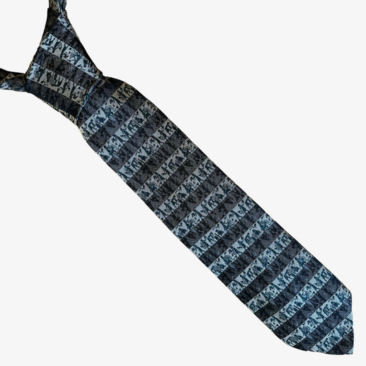 Vintage 90s Balenciaga Egyptian Hieroglyphs Print Grey Silk Tie - Casspios Dream