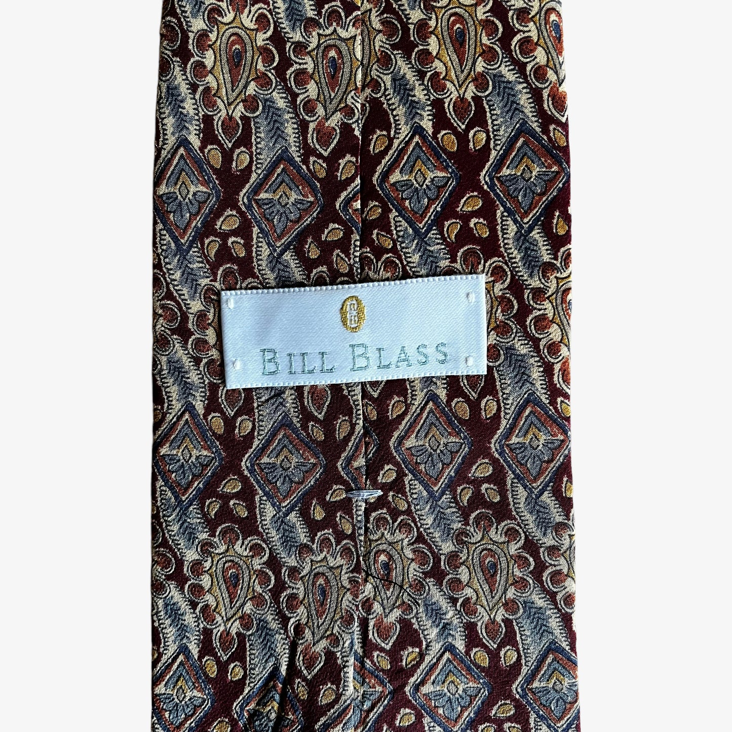 Vintage 90s Bill Blass Abstract Paisley Print Silk Tie Label - Casspios Dream
