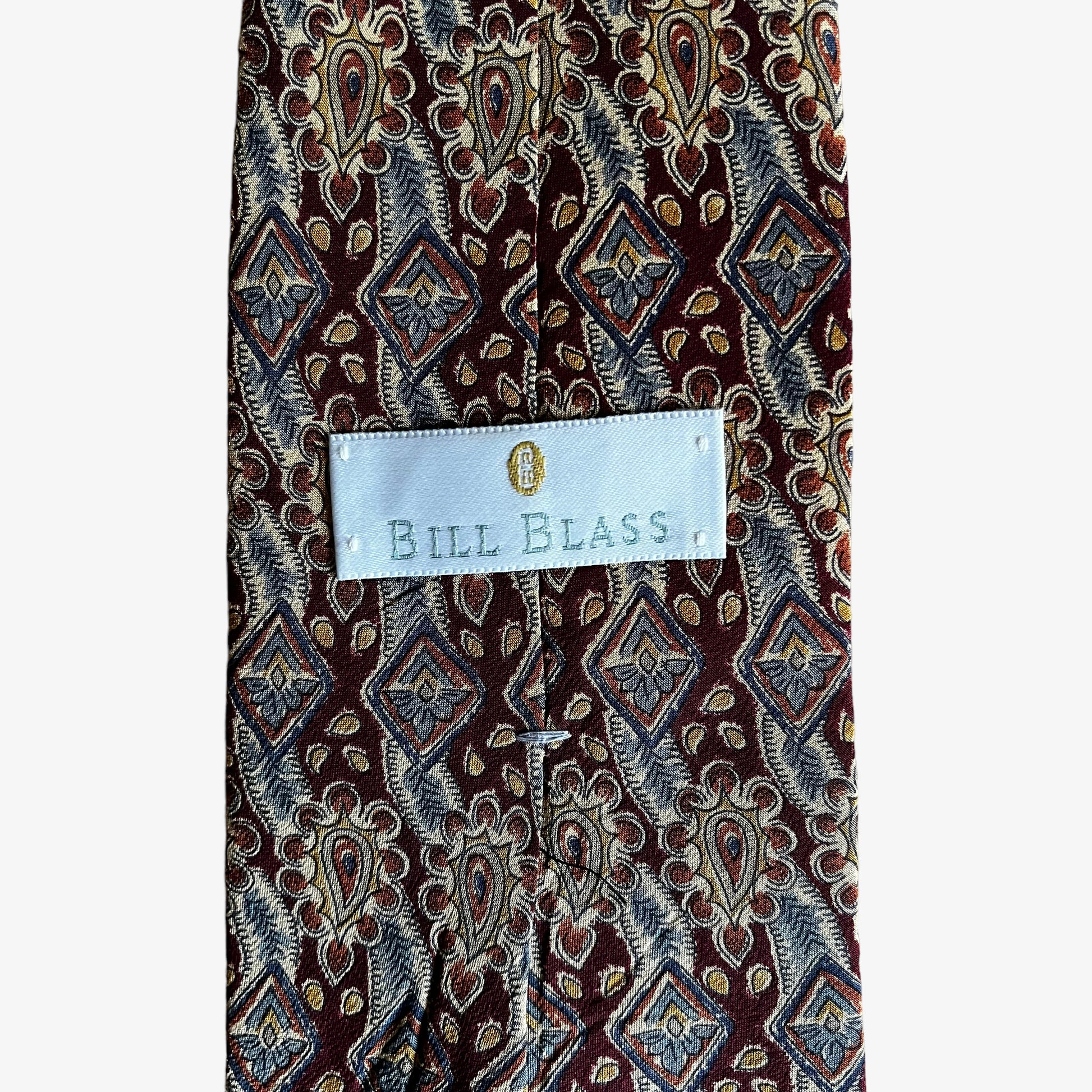 Vintage 90s Bill Blass Abstract Paisley Print Silk Tie Label - Casspios Dream
