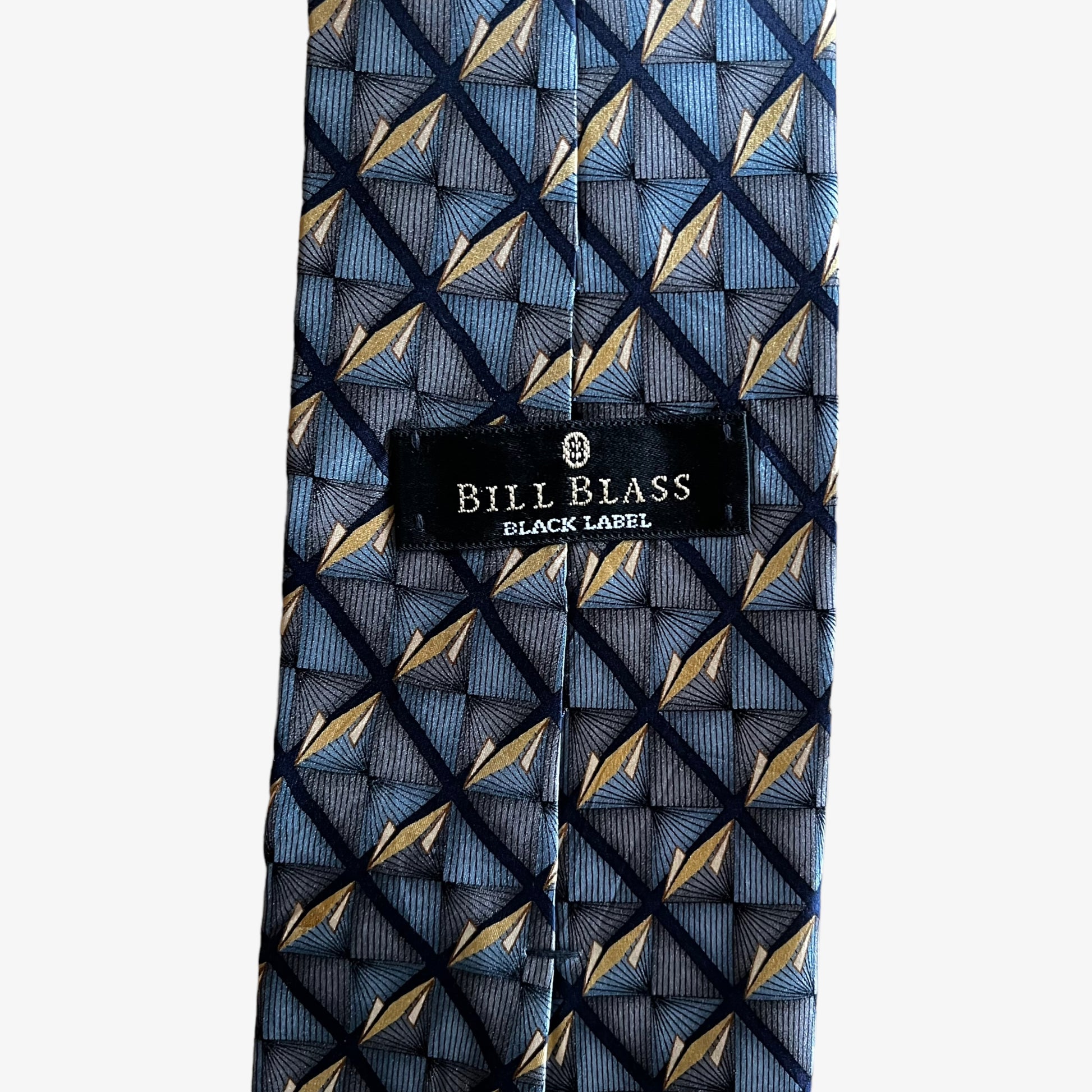 Vintage 90s Bill Blass Black Label Abstract Art Deco Print Silk Tie Label - Casspios Dream