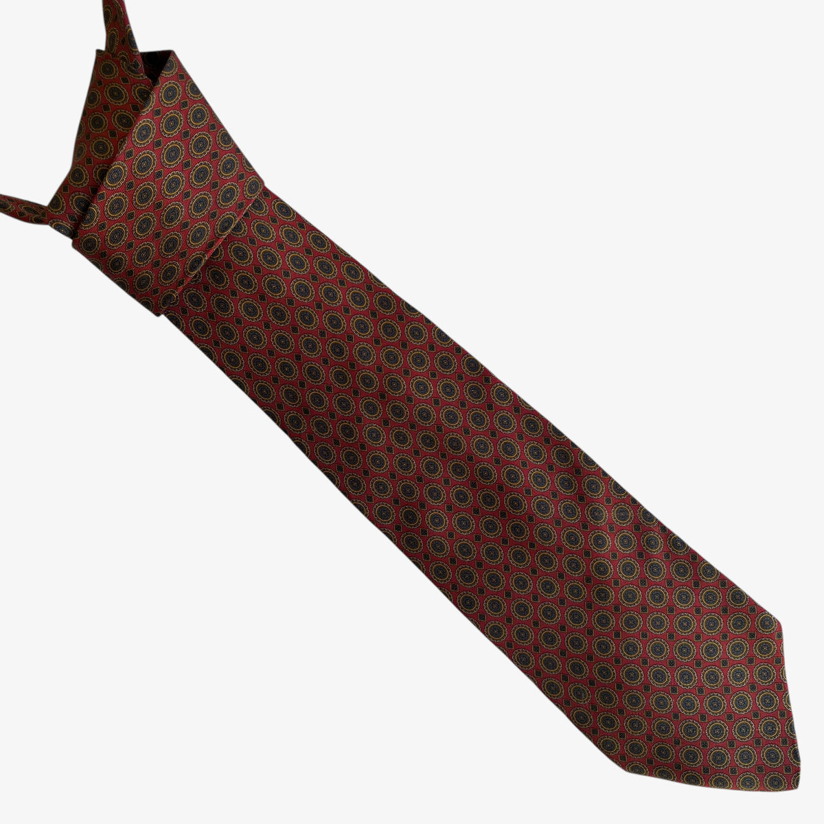 Vintage 90s Brooks Brothers 346 Abstract Geometric Circle Print Red Silk Tie - Casspios Dream