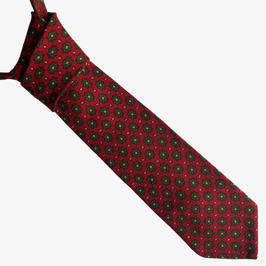 Vintage 90s Brooks Brothers Makers Abstract Geometric Floral Print Red Wool Tie - Casspios Dream