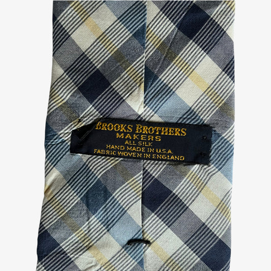 Vintage 90s Brooks Brothers Makers Blue And Yellow Striped Silk Tie Brand New With Tags Label - Casspios Dream