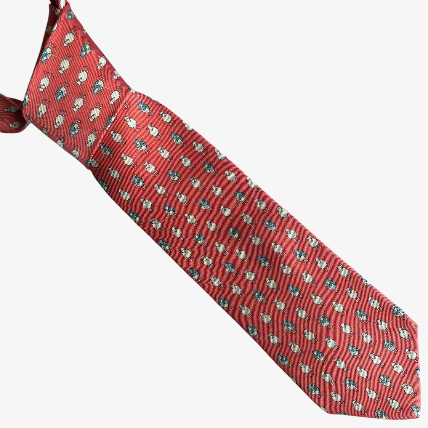 Vintage 90s Brooks Brothers Makers Geometric Knitting Sheep Print Pink Silk Tie - Casspios Dream