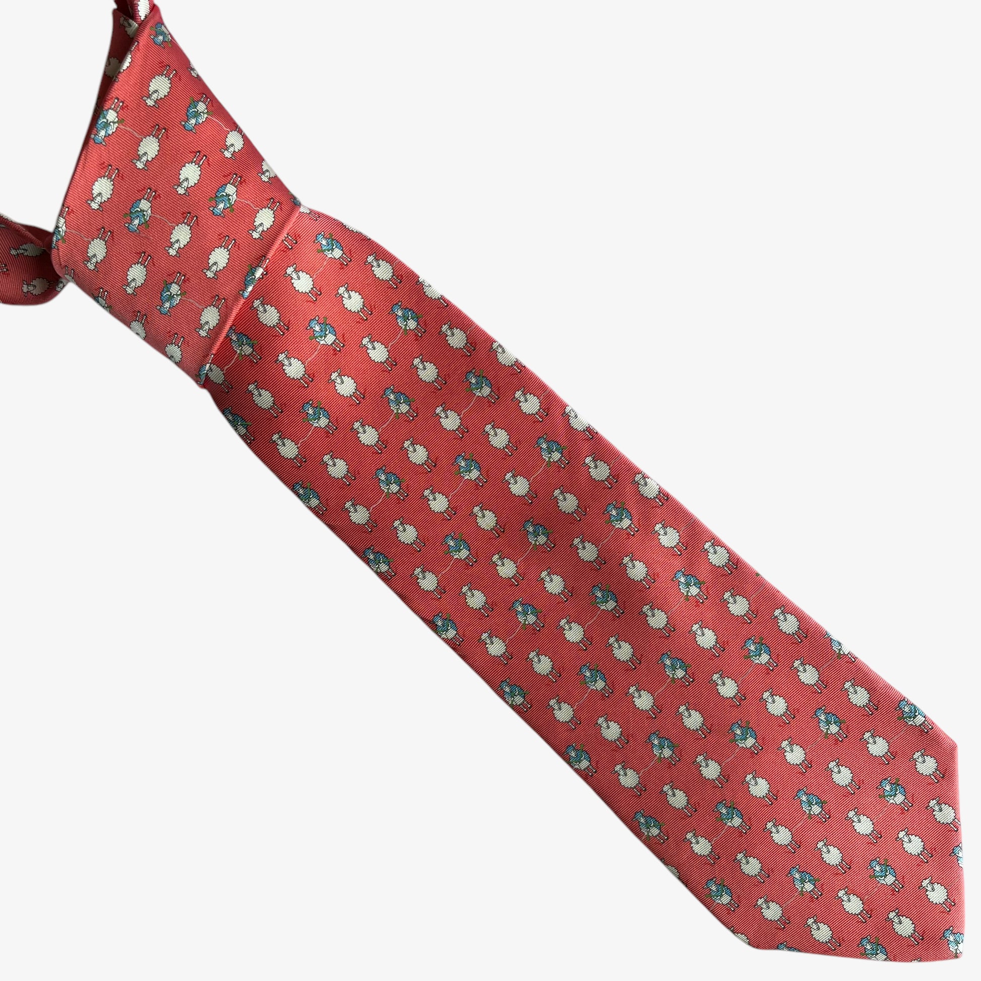 Vintage 90s Brooks Brothers Makers Geometric Knitting Sheep Print Pink Silk Tie - Casspios Dream