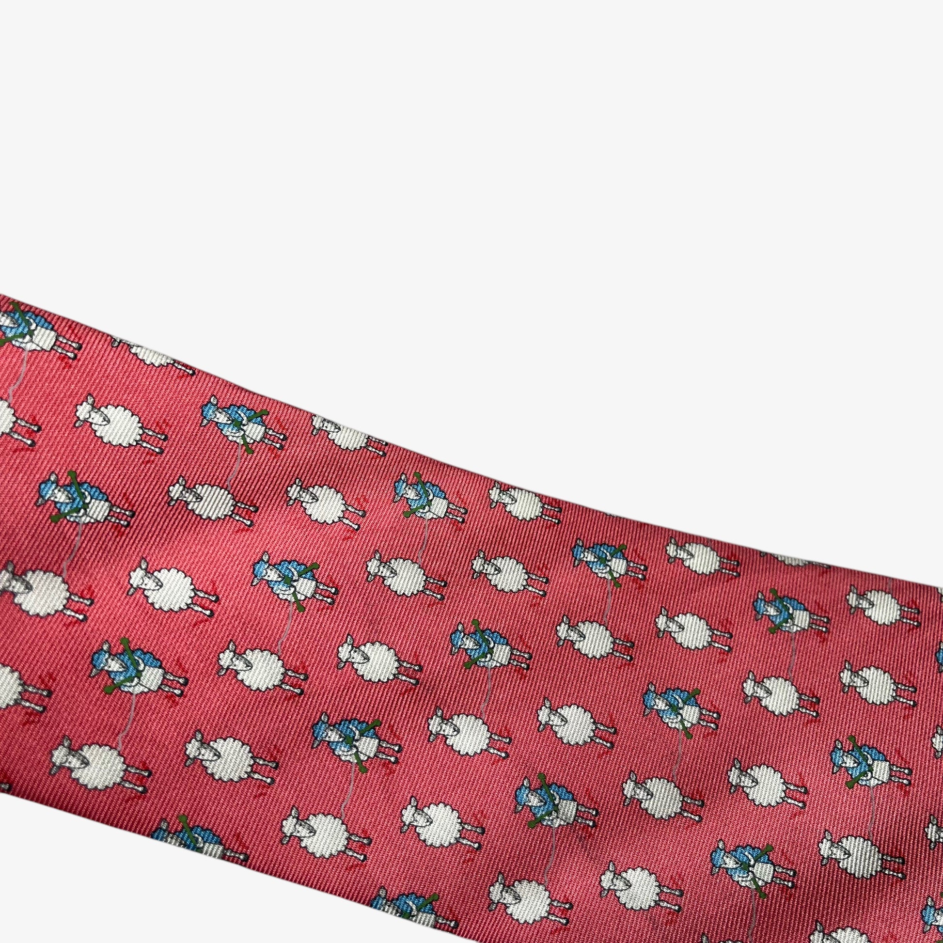 Vintage 90s Brooks Brothers Makers Geometric Knitting Sheep Print Pink Silk Tie Marks - Casspios Dream