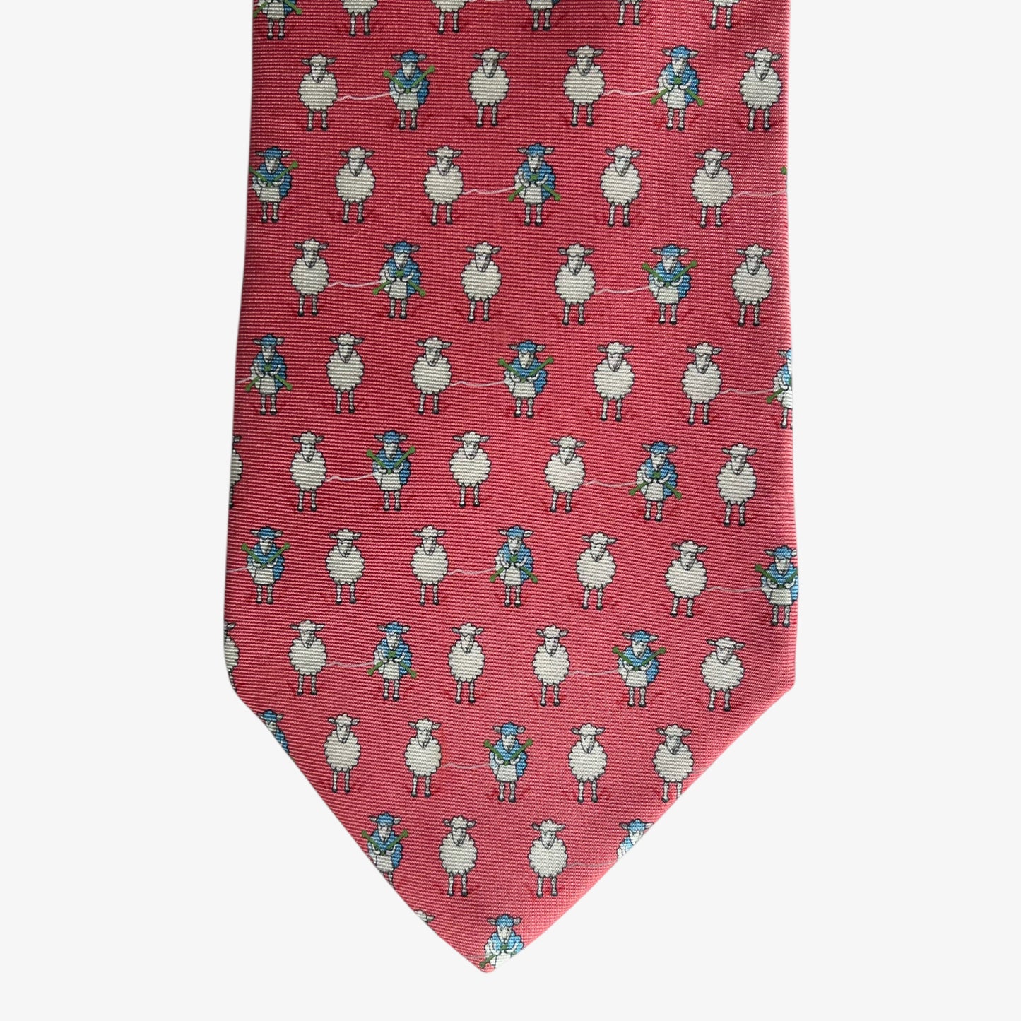 Vintage 90s Brooks Brothers Makers Geometric Knitting Sheep Print Pink Silk Tie Novelty - Casspios Dream