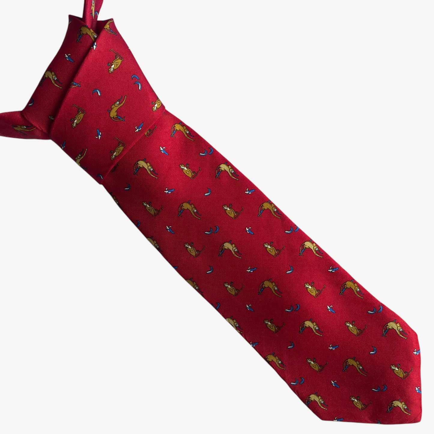 Vintage 90s Brooks Brothers Makers Geometric Monkey Print Red Silk Tie - Casspios Dream