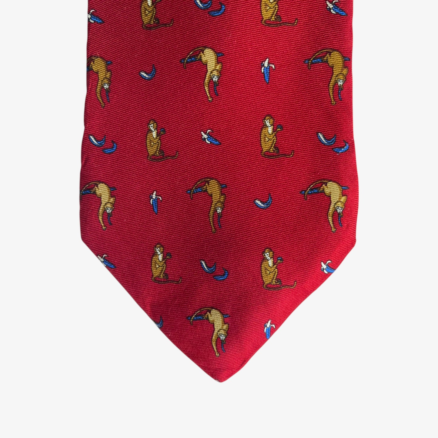 Vintage 90s Brooks Brothers Makers Geometric Monkey Print Red Silk Tie Novelty - Casspios Dream