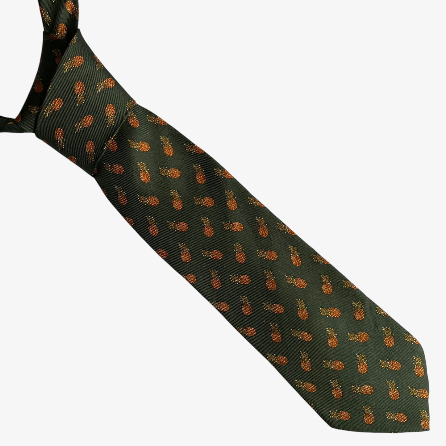 Vintage 90s Brooks Brothers Makers Geometric Pineapple Print Green Silk Tie - Casspios Dream