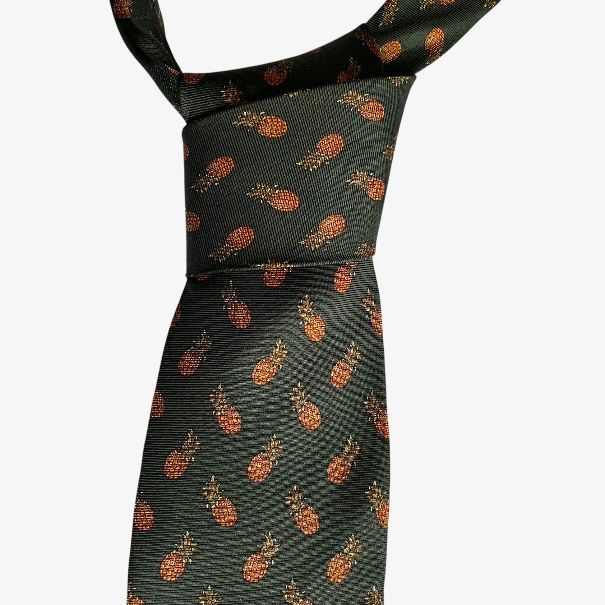 Vintage 90s Brooks Brothers Makers Geometric Pineapple Print Green Silk Tie Colourful - Casspios Dream