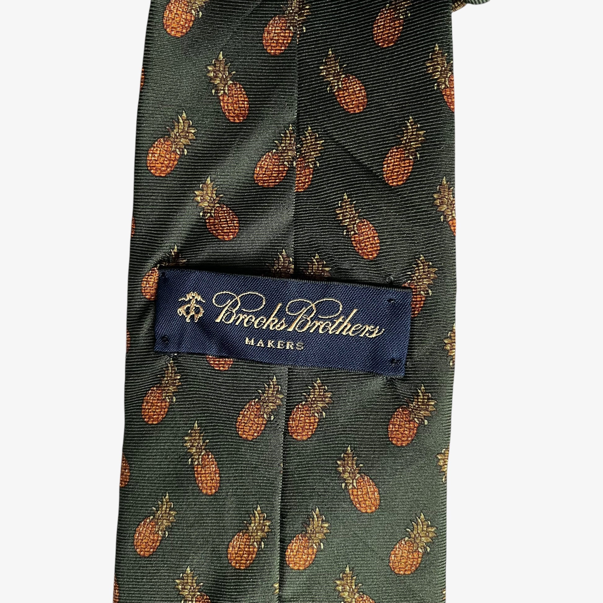 Vintage 90s Brooks Brothers Makers Geometric Pineapple Print Green Silk Tie Label - Casspios Dream